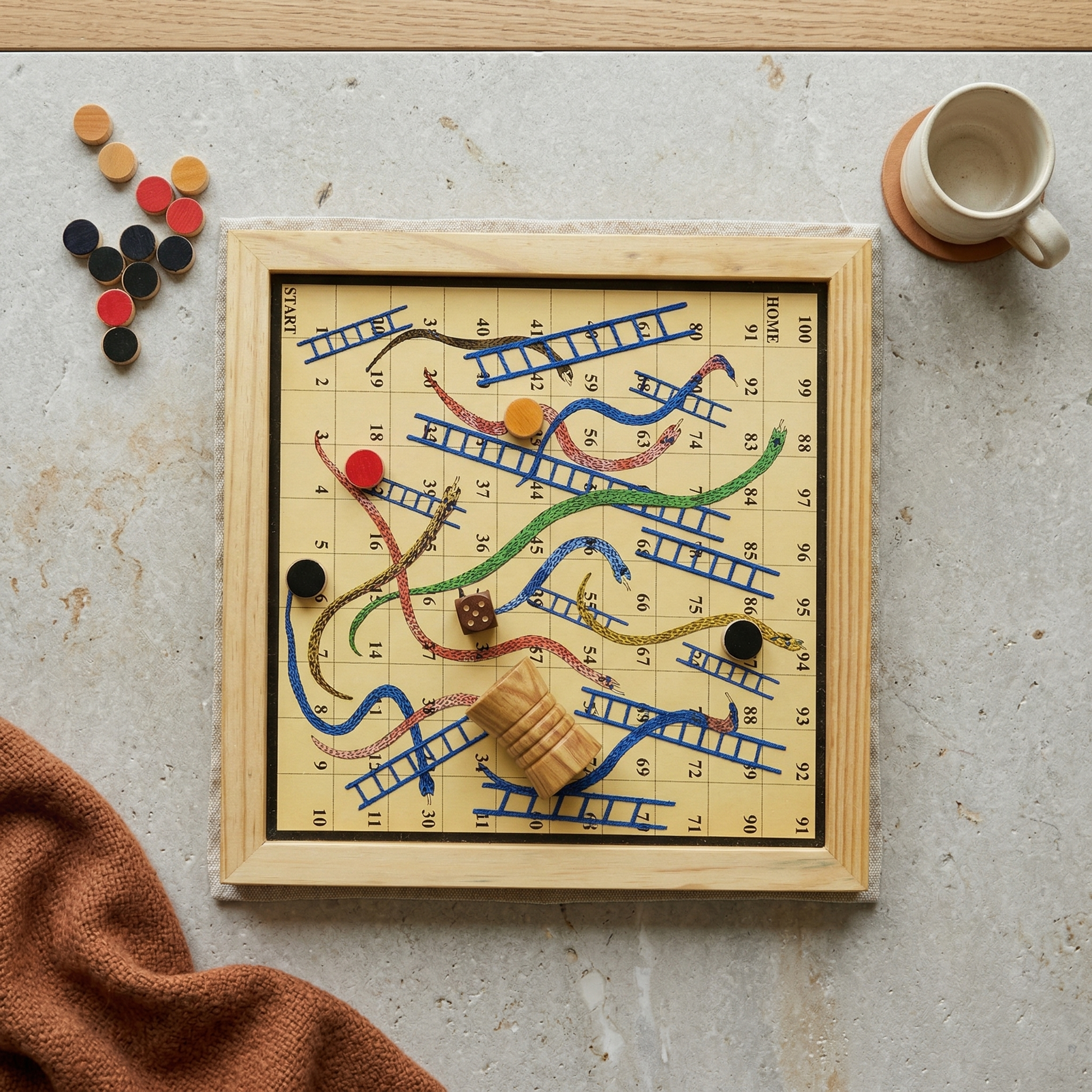 Magnetic 2-in-1 Ludo & Snakes and Ladders Board Game | Premium Antique Wood | Reversible & Portable Travel Set (10 Inches) - Image 2