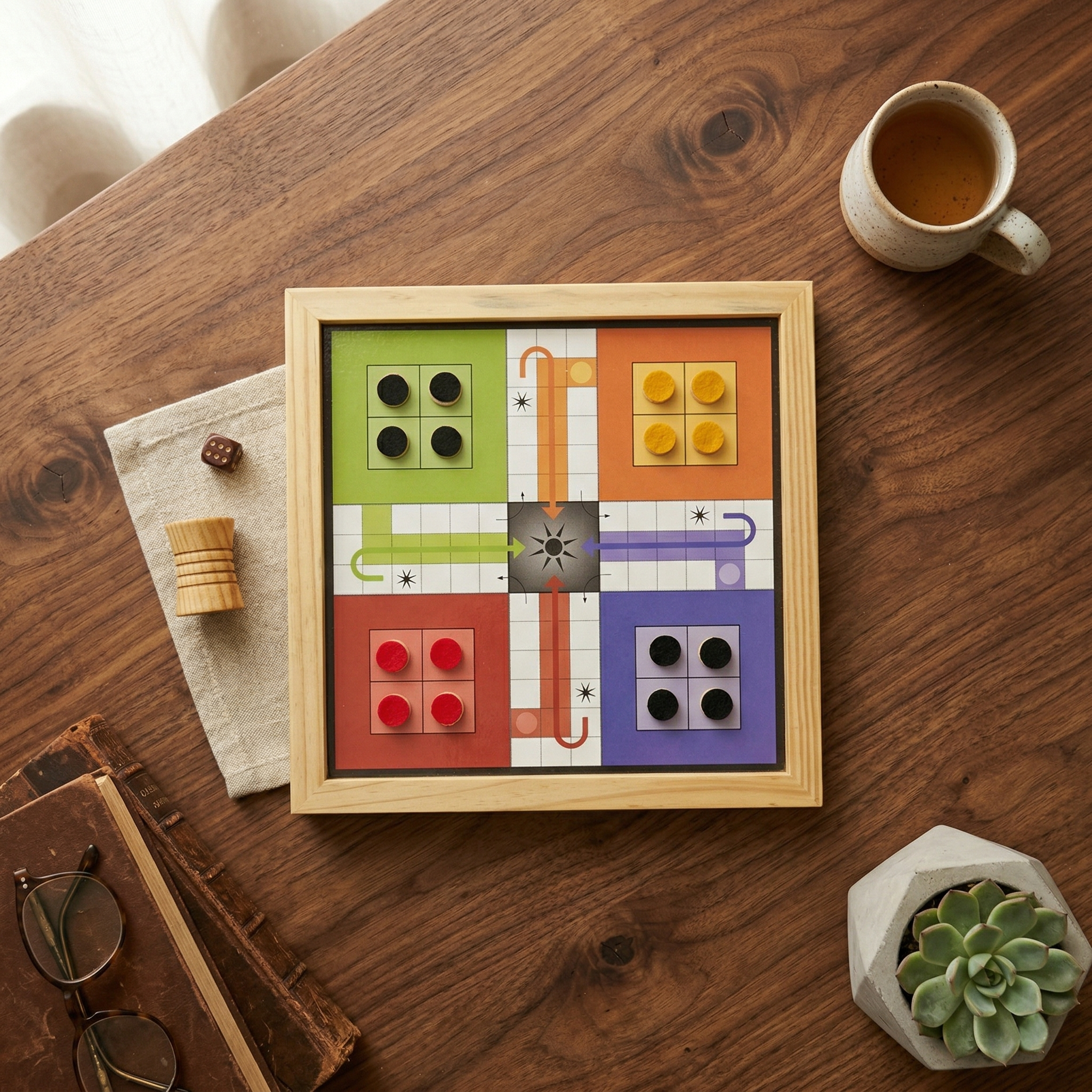 Magnetic 2-in-1 Ludo & Snakes and Ladders Board Game | Premium Antique Wood | Reversible & Portable Travel Set (10 Inches) - Image 5